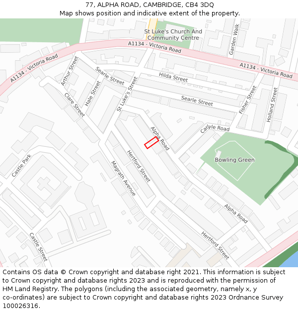 77, ALPHA ROAD, CAMBRIDGE, CB4 3DQ: Location map and indicative extent of plot