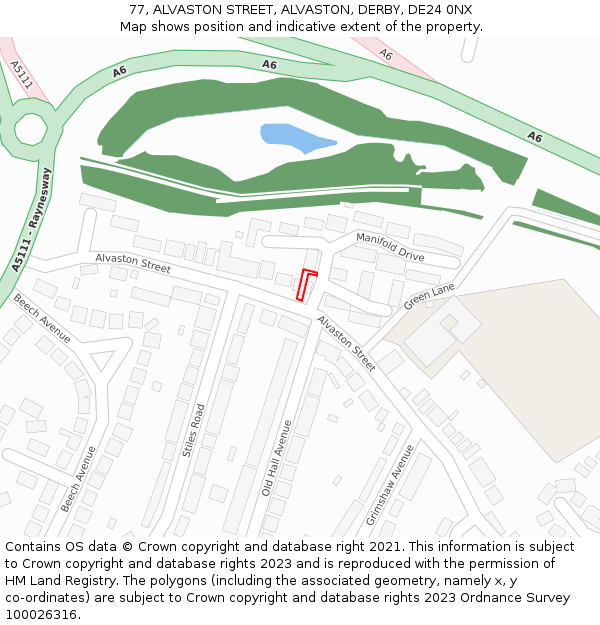 77, ALVASTON STREET, ALVASTON, DERBY, DE24 0NX: Location map and indicative extent of plot