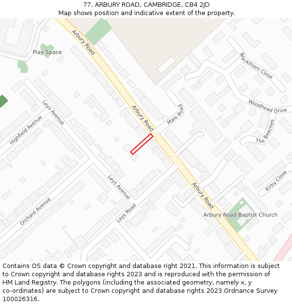77, ARBURY ROAD, CAMBRIDGE, CB4 2JD: Location map and indicative extent of plot