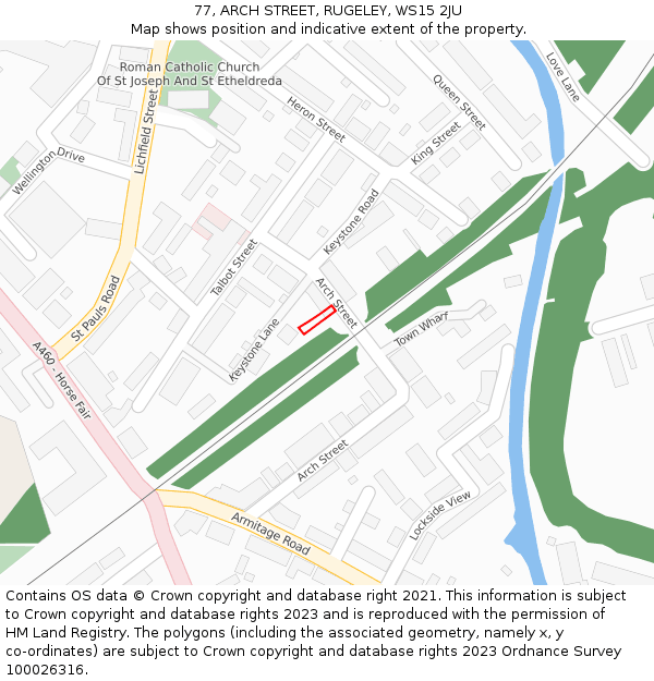 77, ARCH STREET, RUGELEY, WS15 2JU: Location map and indicative extent of plot
