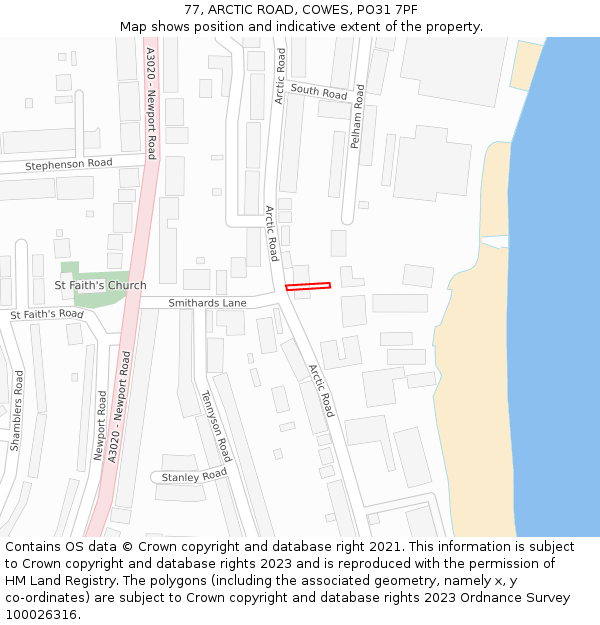 77, ARCTIC ROAD, COWES, PO31 7PF: Location map and indicative extent of plot