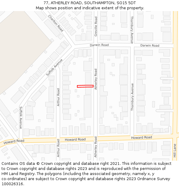 77, ATHERLEY ROAD, SOUTHAMPTON, SO15 5DT: Location map and indicative extent of plot