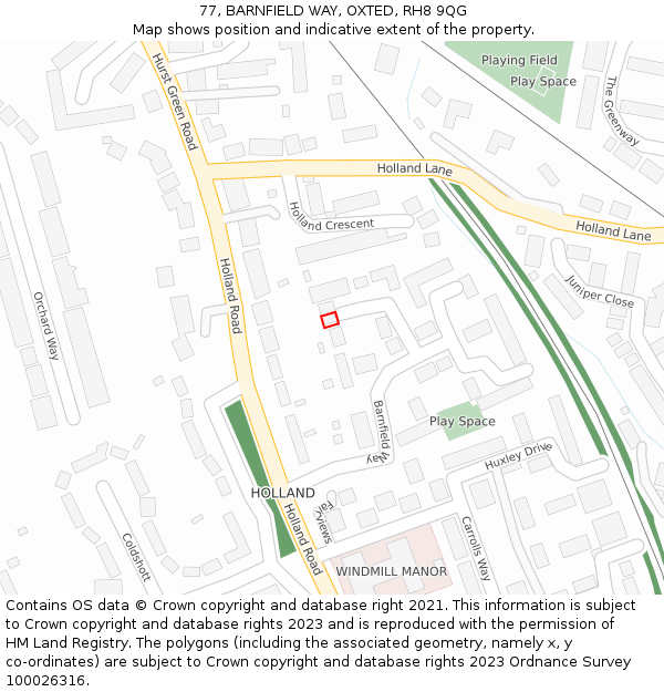 77, BARNFIELD WAY, OXTED, RH8 9QG: Location map and indicative extent of plot