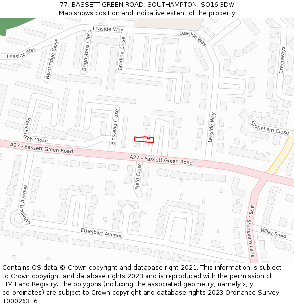77, BASSETT GREEN ROAD, SOUTHAMPTON, SO16 3DW: Location map and indicative extent of plot