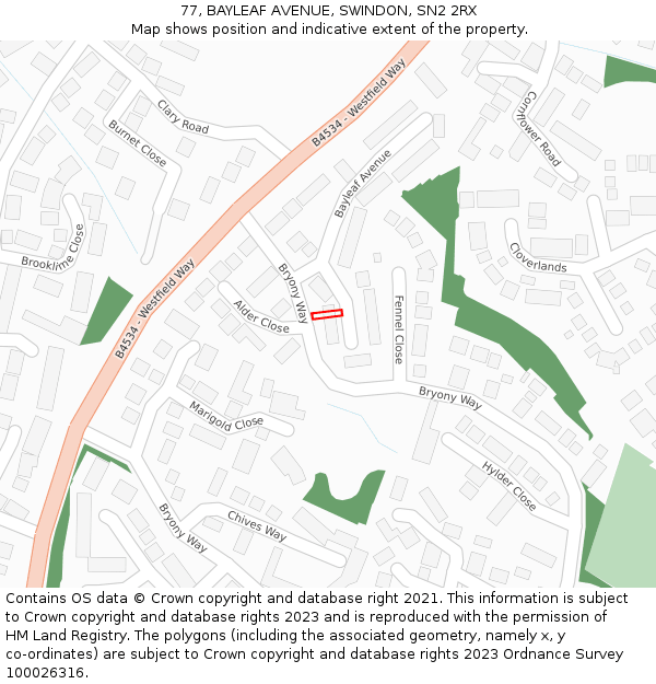 77, BAYLEAF AVENUE, SWINDON, SN2 2RX: Location map and indicative extent of plot