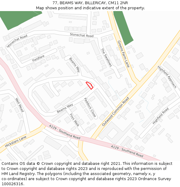 77, BEAMS WAY, BILLERICAY, CM11 2NR: Location map and indicative extent of plot