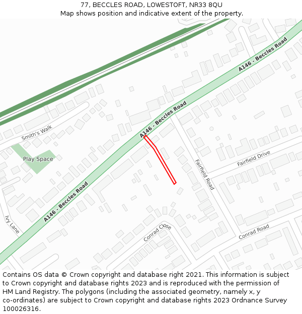 77, BECCLES ROAD, LOWESTOFT, NR33 8QU: Location map and indicative extent of plot