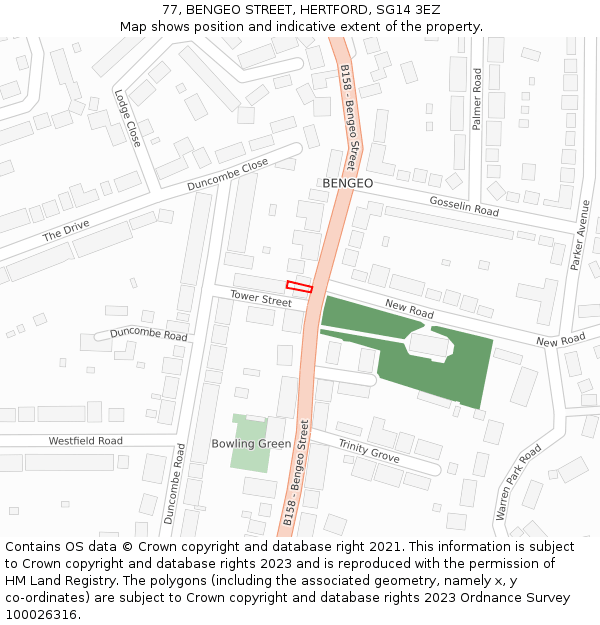 77, BENGEO STREET, HERTFORD, SG14 3EZ: Location map and indicative extent of plot
