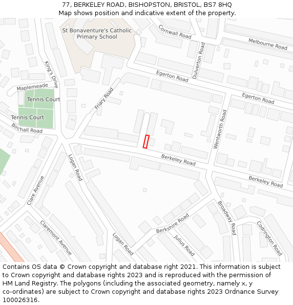 77, BERKELEY ROAD, BISHOPSTON, BRISTOL, BS7 8HQ: Location map and indicative extent of plot
