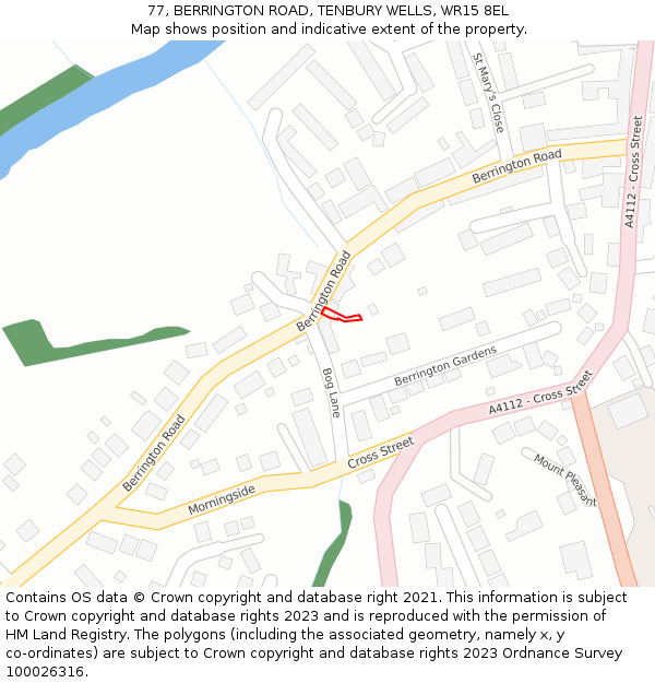77, BERRINGTON ROAD, TENBURY WELLS, WR15 8EL: Location map and indicative extent of plot