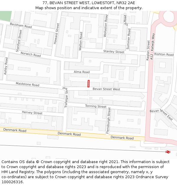 77, BEVAN STREET WEST, LOWESTOFT, NR32 2AE: Location map and indicative extent of plot