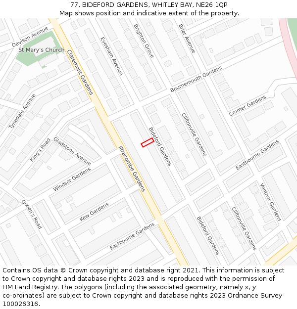 77, BIDEFORD GARDENS, WHITLEY BAY, NE26 1QP: Location map and indicative extent of plot
