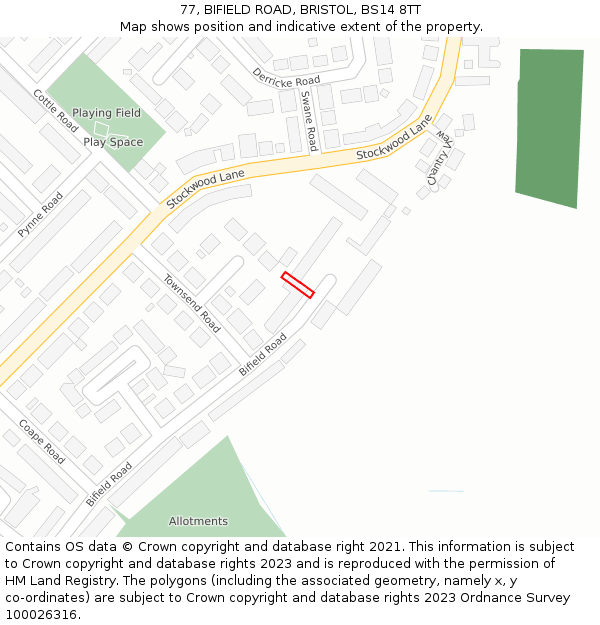 77, BIFIELD ROAD, BRISTOL, BS14 8TT: Location map and indicative extent of plot