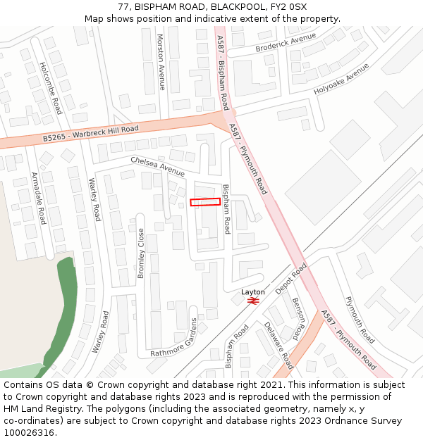 77, BISPHAM ROAD, BLACKPOOL, FY2 0SX: Location map and indicative extent of plot