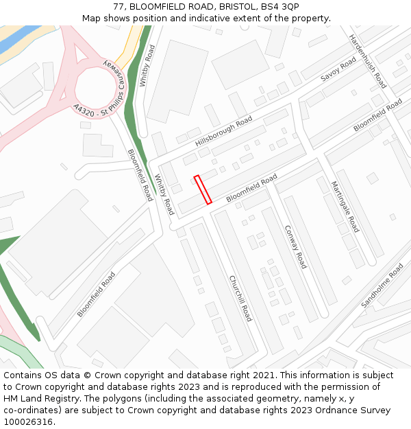 77, BLOOMFIELD ROAD, BRISTOL, BS4 3QP: Location map and indicative extent of plot