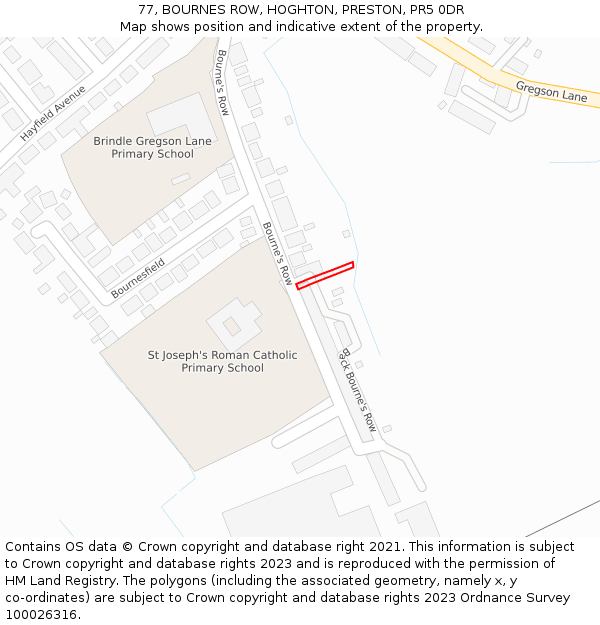 77, BOURNES ROW, HOGHTON, PRESTON, PR5 0DR: Location map and indicative extent of plot