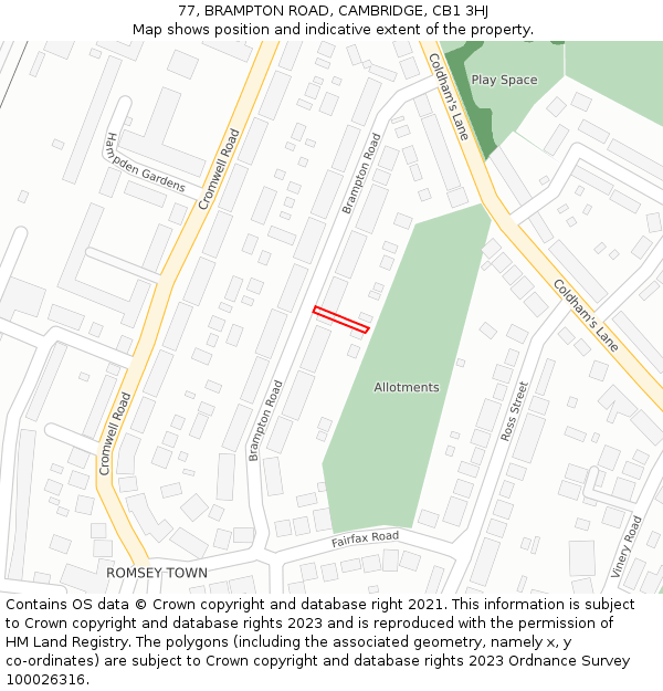 77, BRAMPTON ROAD, CAMBRIDGE, CB1 3HJ: Location map and indicative extent of plot