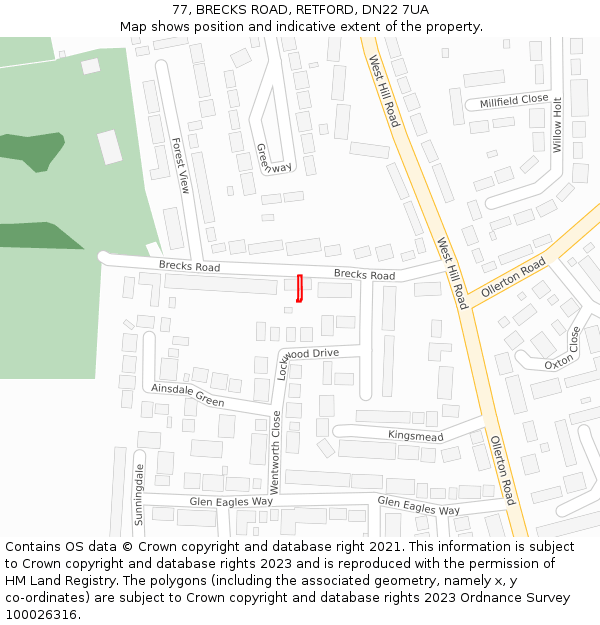 77, BRECKS ROAD, RETFORD, DN22 7UA: Location map and indicative extent of plot