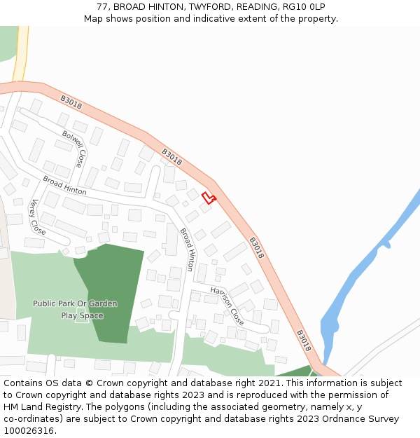 77, BROAD HINTON, TWYFORD, READING, RG10 0LP: Location map and indicative extent of plot