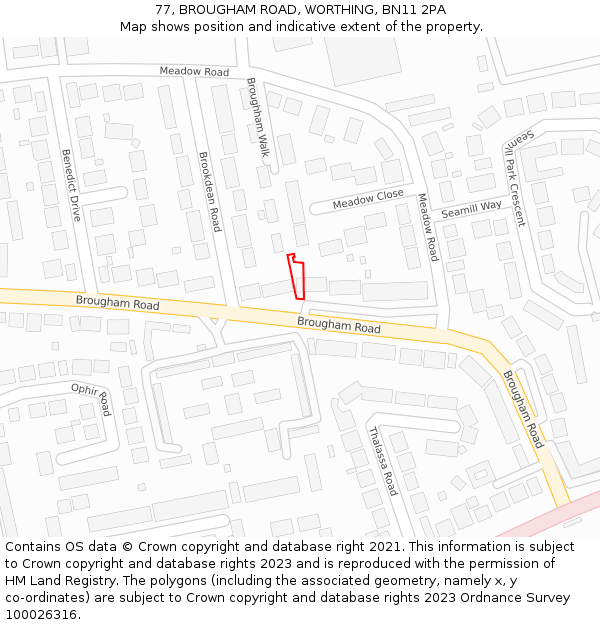 77, BROUGHAM ROAD, WORTHING, BN11 2PA: Location map and indicative extent of plot