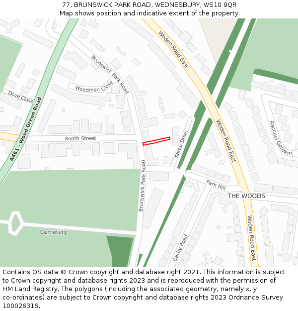 77, BRUNSWICK PARK ROAD, WEDNESBURY, WS10 9QR: Location map and indicative extent of plot