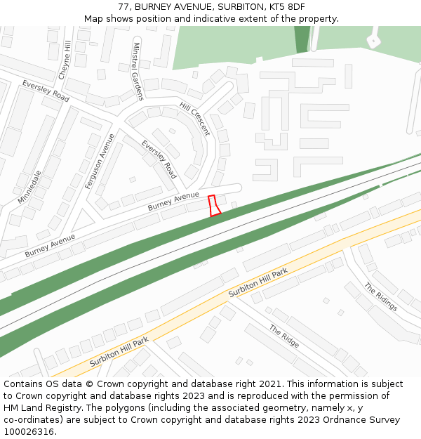 77, BURNEY AVENUE, SURBITON, KT5 8DF: Location map and indicative extent of plot