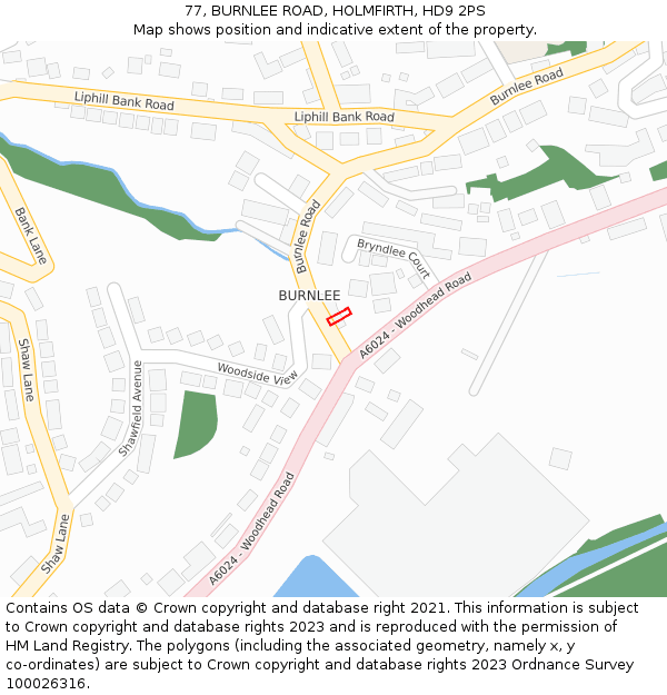 77, BURNLEE ROAD, HOLMFIRTH, HD9 2PS: Location map and indicative extent of plot