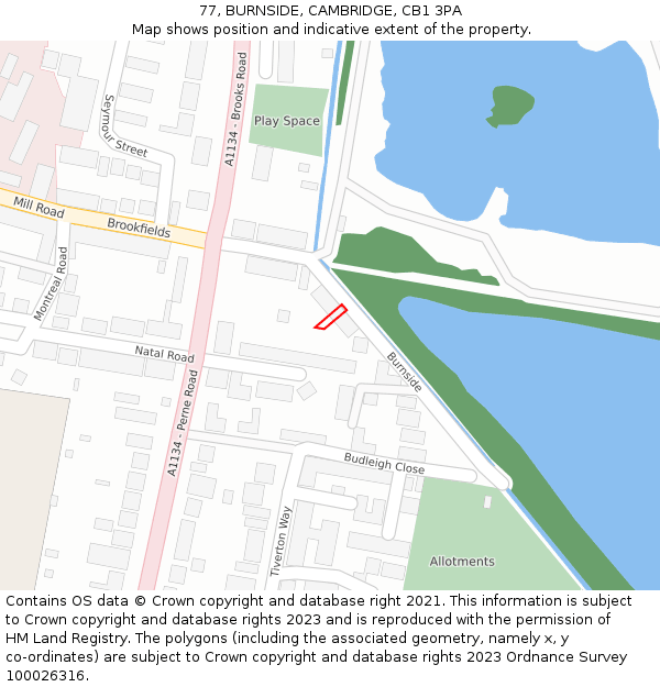 77, BURNSIDE, CAMBRIDGE, CB1 3PA: Location map and indicative extent of plot