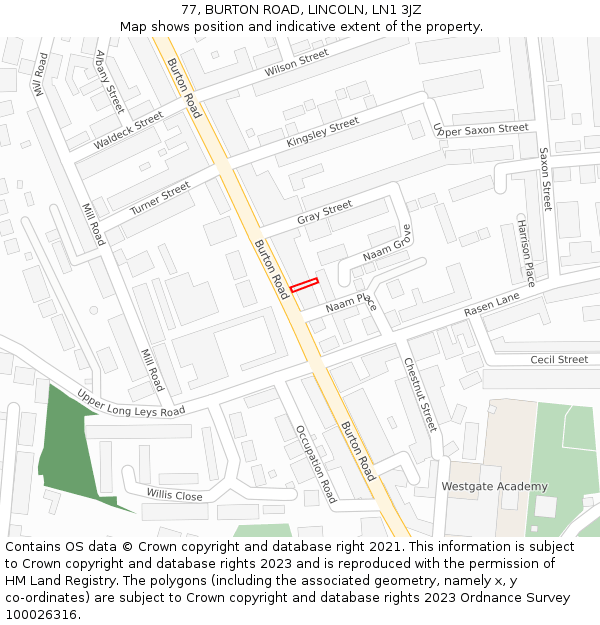 77, BURTON ROAD, LINCOLN, LN1 3JZ: Location map and indicative extent of plot