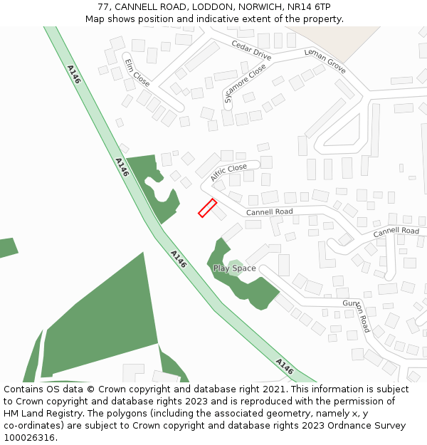 77, CANNELL ROAD, LODDON, NORWICH, NR14 6TP: Location map and indicative extent of plot