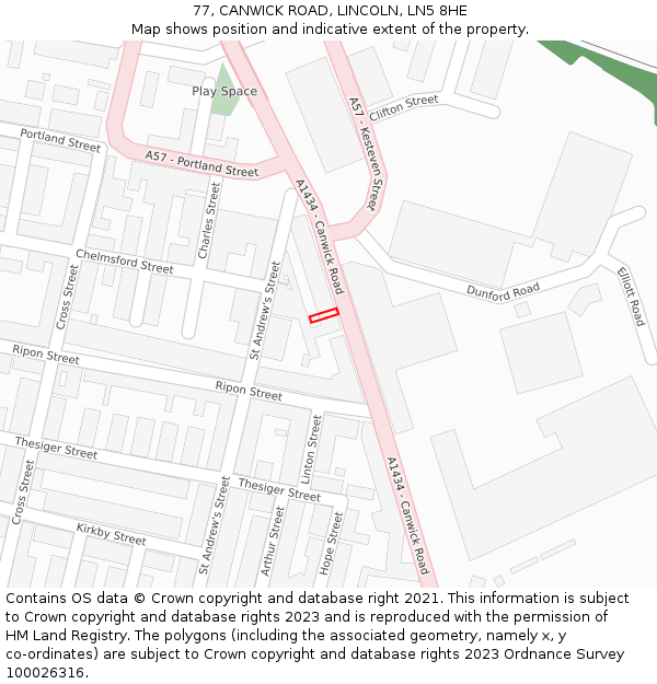 77, CANWICK ROAD, LINCOLN, LN5 8HE: Location map and indicative extent of plot