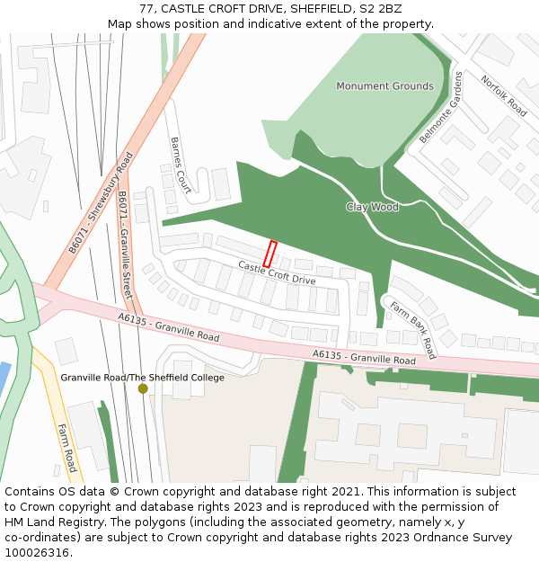 77, CASTLE CROFT DRIVE, SHEFFIELD, S2 2BZ: Location map and indicative extent of plot