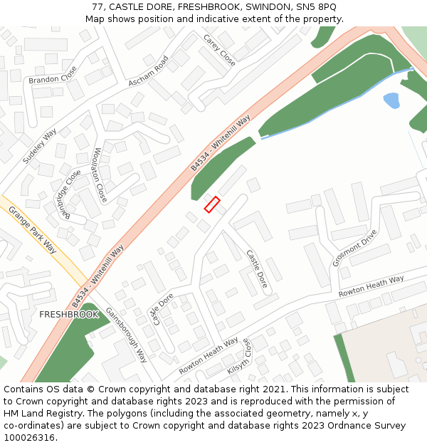 77, CASTLE DORE, FRESHBROOK, SWINDON, SN5 8PQ: Location map and indicative extent of plot