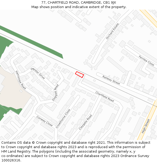 77, CHARTFIELD ROAD, CAMBRIDGE, CB1 9JX: Location map and indicative extent of plot
