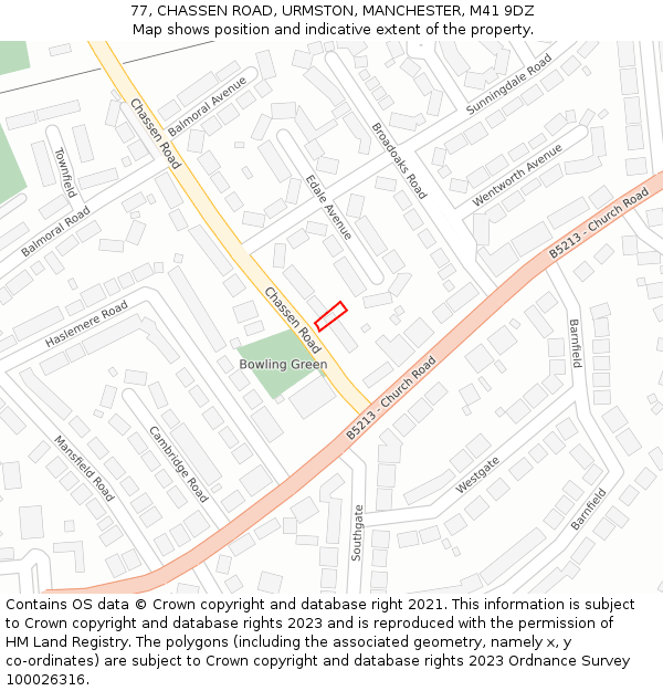 77, CHASSEN ROAD, URMSTON, MANCHESTER, M41 9DZ: Location map and indicative extent of plot