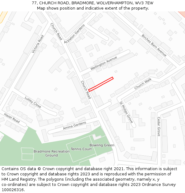 77, CHURCH ROAD, BRADMORE, WOLVERHAMPTON, WV3 7EW: Location map and indicative extent of plot