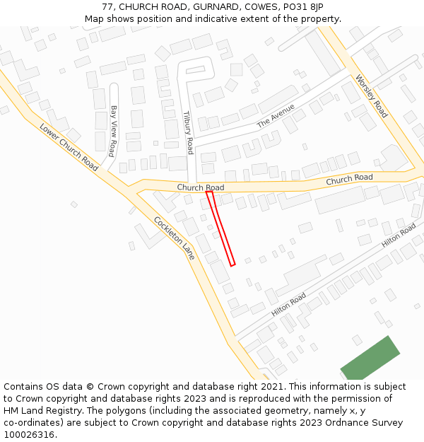 77, CHURCH ROAD, GURNARD, COWES, PO31 8JP: Location map and indicative extent of plot