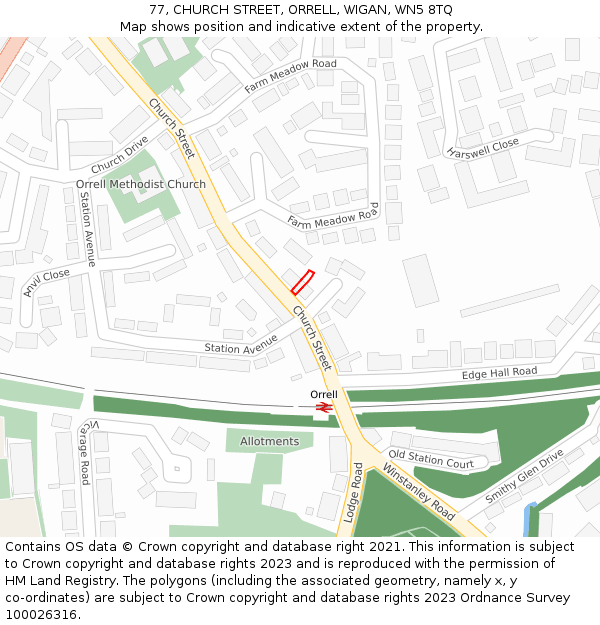 77, CHURCH STREET, ORRELL, WIGAN, WN5 8TQ: Location map and indicative extent of plot