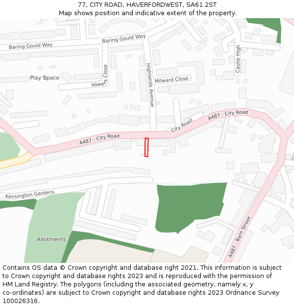 77, CITY ROAD, HAVERFORDWEST, SA61 2ST: Location map and indicative extent of plot