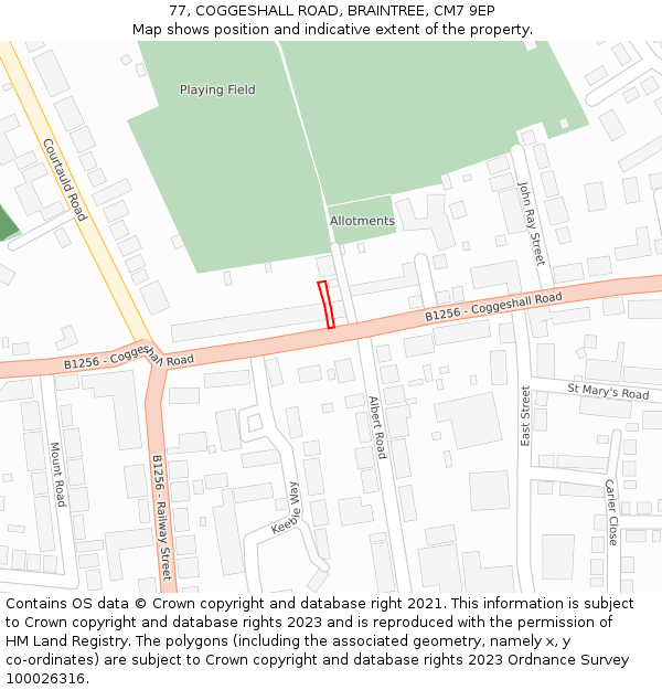 77, COGGESHALL ROAD, BRAINTREE, CM7 9EP: Location map and indicative extent of plot
