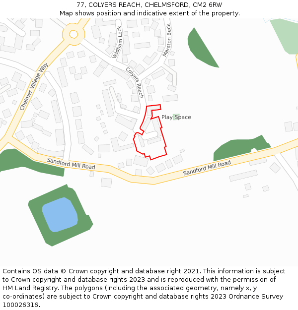 77, COLYERS REACH, CHELMSFORD, CM2 6RW: Location map and indicative extent of plot