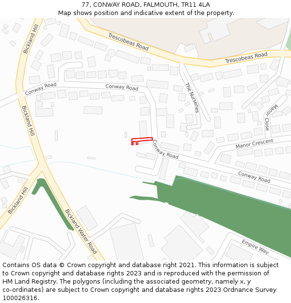 77, CONWAY ROAD, FALMOUTH, TR11 4LA: Location map and indicative extent of plot