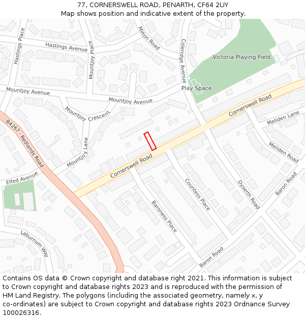 77, CORNERSWELL ROAD, PENARTH, CF64 2UY: Location map and indicative extent of plot