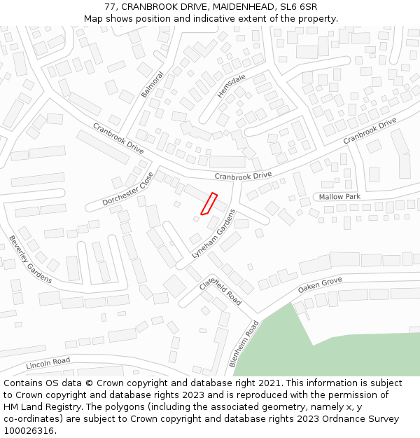 77, CRANBROOK DRIVE, MAIDENHEAD, SL6 6SR: Location map and indicative extent of plot