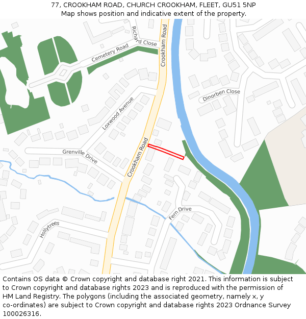 77, CROOKHAM ROAD, CHURCH CROOKHAM, FLEET, GU51 5NP: Location map and indicative extent of plot