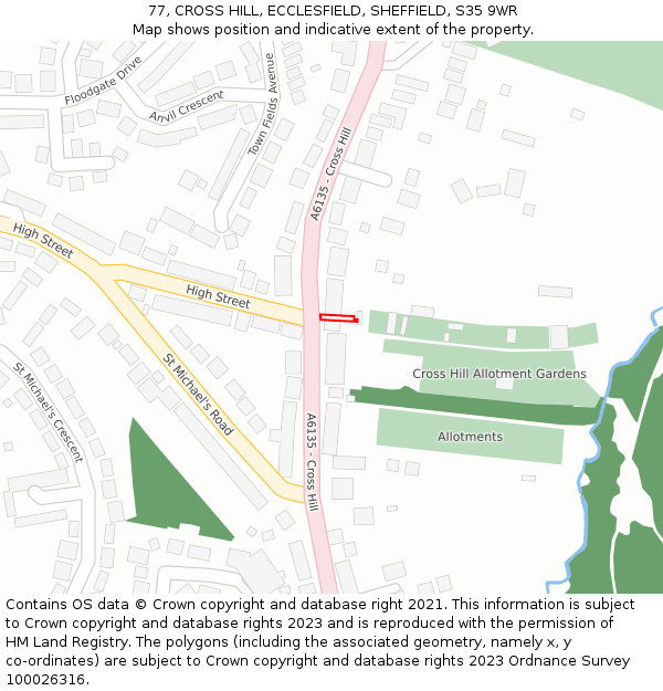 77, CROSS HILL, ECCLESFIELD, SHEFFIELD, S35 9WR: Location map and indicative extent of plot