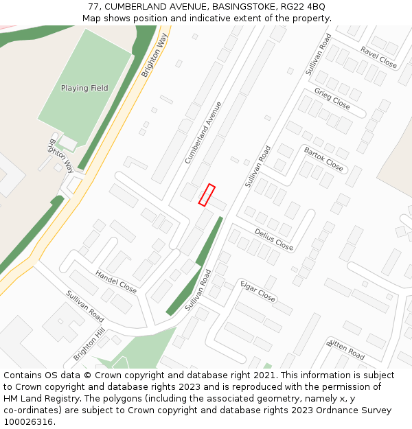 77, CUMBERLAND AVENUE, BASINGSTOKE, RG22 4BQ: Location map and indicative extent of plot