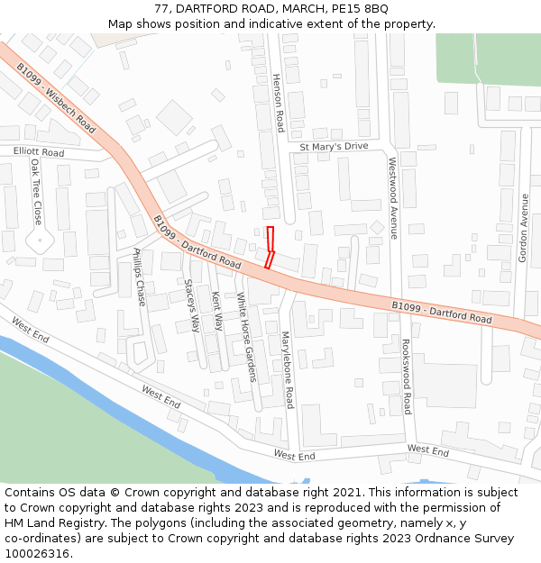 77, DARTFORD ROAD, MARCH, PE15 8BQ: Location map and indicative extent of plot