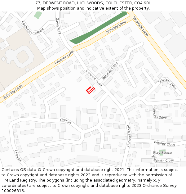 77, DERWENT ROAD, HIGHWOODS, COLCHESTER, CO4 9RL: Location map and indicative extent of plot