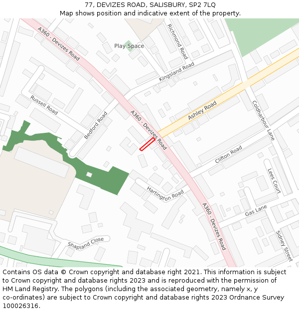 77, DEVIZES ROAD, SALISBURY, SP2 7LQ: Location map and indicative extent of plot
